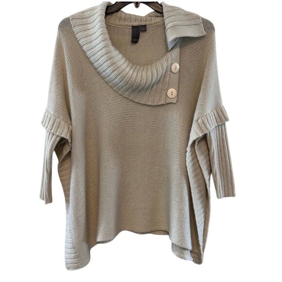 Quinn Womens Acrylic Poncho Sweater With Button Cowl Neck Beige Size S - Picture 2 of 9
